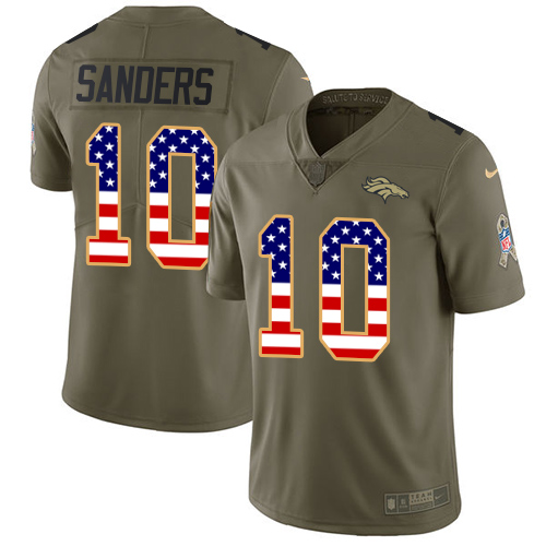 Nike Broncos #10 Emmanuel Sanders Olive/USA Flag Men's Stitched NFL Limited Salute To Service Jersey - Click Image to Close